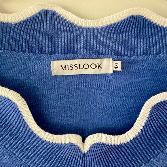 MISSLOOK Women's Blue Knitted Wool Pullover Sweater Scallop Hem Plus Size 4XL - Picture 6 of 12